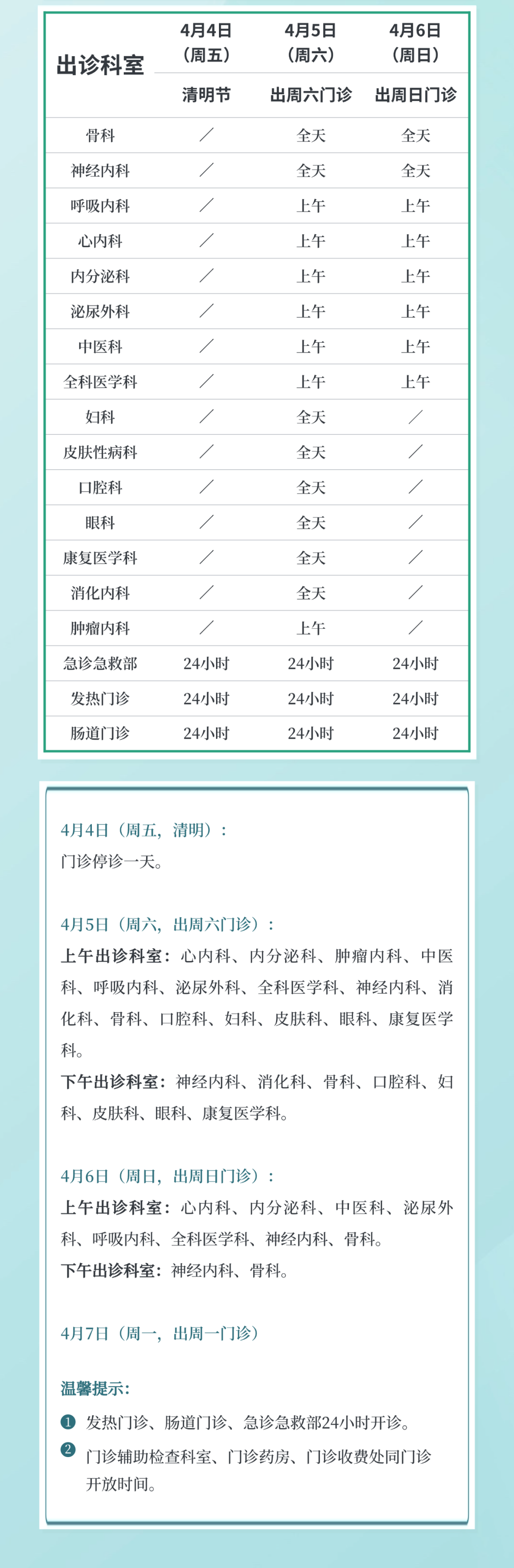 22家市属医院清明假期门诊安排